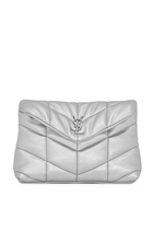 Small Puffer Pouch in Quilted Lamé Leather